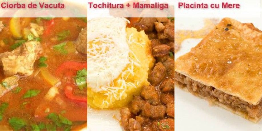 Meniu Ciorba de vacuta, Tochitura cu Mamaliga  si Placinta cu Mere
