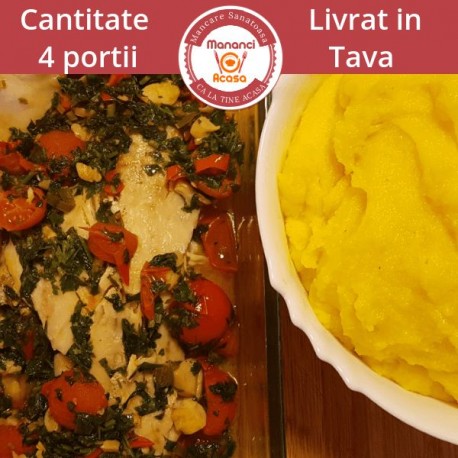 Salau la Cuptor cu Sos de Vin Usturoi si Rosii Cherry